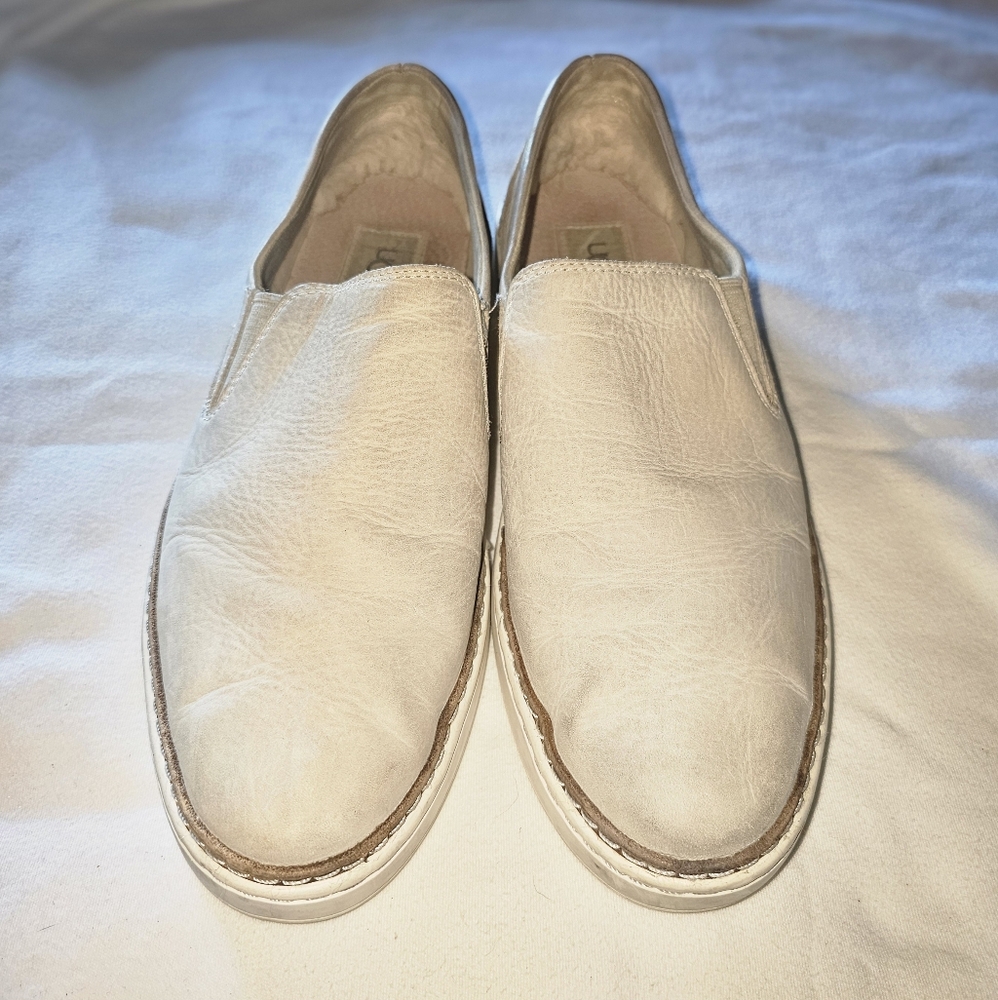 UGG Adley Ceramic Beige Leather Slip-On Sneaker Size 10